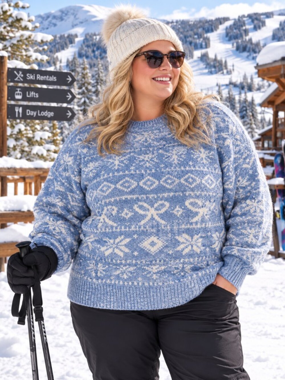 ARULA Light Blue & White Nordic Crewneck Sweater XL Extra Warm Cozy